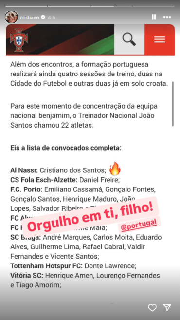 Le fils de Cristiano Ronaldo dans la sélection portugaise des moins de 15 ans