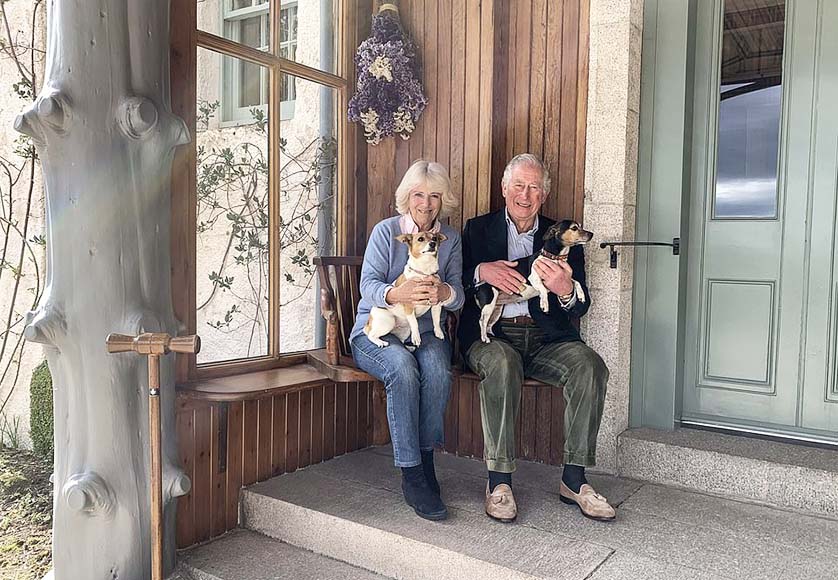 Le roi Charles III et la reine consort Camilla avec leurs chiens de sauvetage Beth et Bluebell